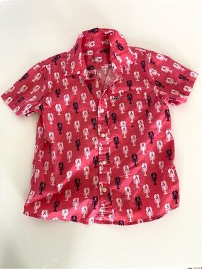 Vineyard Vines Red Lobster-Print Short Sleeve Button-Down Cotton Shirt Sz 6